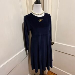 Lands' End Girls Velvet Dark Blue Dress